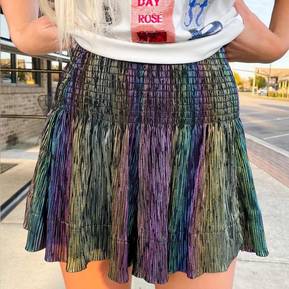 QUEEN OF SPARKLES Iridescent Rainbow Pleated Skort - Black Base